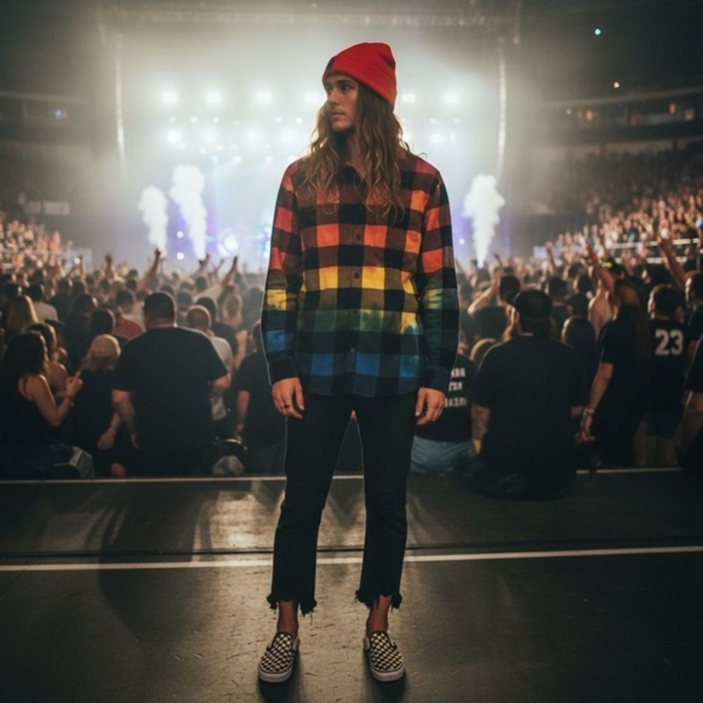 Upcycled H&M Flannel Buffalo Plaid hand dyed colorful size medium